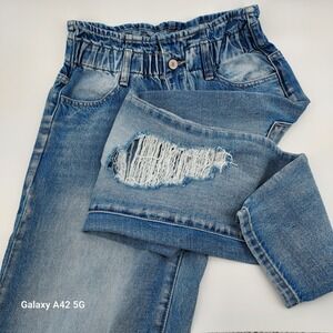 Kancan Jeans Women's Distressed High Waisted Paperbag Waist Denim Pants Size S